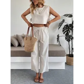 Yan Bağlama Detaylı Pantolonlu Takım Bej (Beden: L)