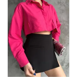 Poplin Crop Gömlek Fuşya S3060 (Beden: 40)