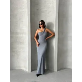 Tek Omuz Pliseli Elbise Gri (Beden: M)