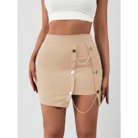 Zincirli Mini Etek S241008 Bej (Beden: L)