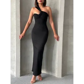 Krinkıl Tek Omuz Uzun Elbise Siyah S25455 (Beden: Xl)