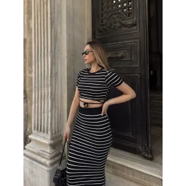 Çizgili Etekli Takım Siyah S3609 (Beden: L)