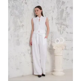 Broşlu Yelek Pantolon Takım Beyaz S255821 (Beden: M)