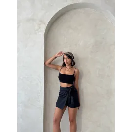 Brodeli Şort Etek S255075 Siyah (Beden: M)