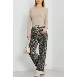 Bisiklet Yaka Parmak Geçmeli Kaşkorse Bluz Bej A3829 (Beden: M)