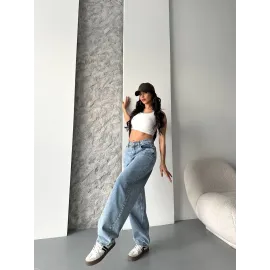 Baggy Kar Yıkama Orta Mavi Jeans Pantolon D2007 (Beden: 42)