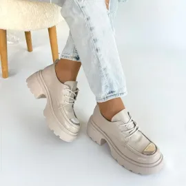 Kiya Bej Rugan Dolgu Topuk Oxford Ayakkabı (Numara: 37)