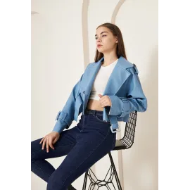 Kısa Deri Ceket Mavi (Beden: 38)