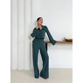Gömlek Yaka Kaplama Düğmeli Takım Petrol Yeşili St265866 (Beden: Xl)