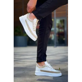 Kb-006 Kuback Beyaz Cilt Bej Süet  Yüksek Taban Bağcıklı Günlük Erkek Ayakkabı (Numara: 41)