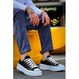 Kb-Cx-3 Kuback Kısa Siyah Keten Beyaz Yüksek Taban Spor Ayakkabı (Numara: 41)