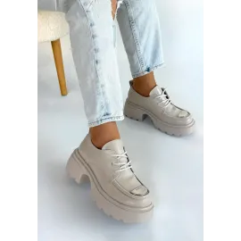 Kiya Bej Rugan Dolgu Topuk Oxford Ayakkabı (Numara: 36)