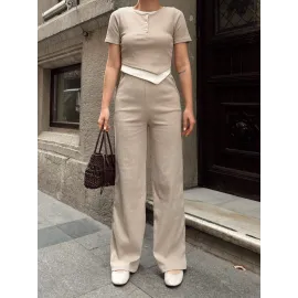 Düğme Yakalı Bej Alt Üst Takım S3943 (Beden: L)