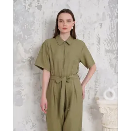 Kuşaklı Gömlek Yaka Salaş Tulum Haki S255822 (Beden: M)