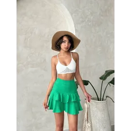 Valonlu Fırfırlı Etek Yeşil S24681 (Beden: L)