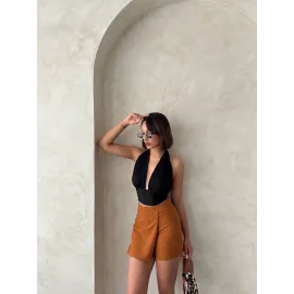 Kapaklı Şort Etek Camel S208 (Beden: S)