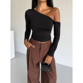 Omuz Detaylı Kollu Bluz Siyah F2336 (Beden: S)