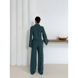 Gömlek Yaka Kaplama Düğmeli Takım Petrol Yeşili St265866 (Beden: Xl)