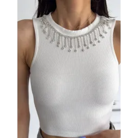 Fitilli Kaşkorse Yakası Zincirli Atlet Beyaz (Beden: M)