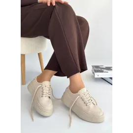 Carin Bej Keten Bağcıklı Spor Ayakkabı (Numara: 36)