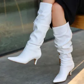 Zelya Beyaz Cilt Topuklu Çizme (Numara: 38)