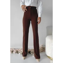 Önü Cumalı İthal Krep Pantolon Kahve (Beden: Xl)