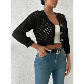 Büyük Düğmeli Delikli Hırka Siyah (Beden: Standart)
