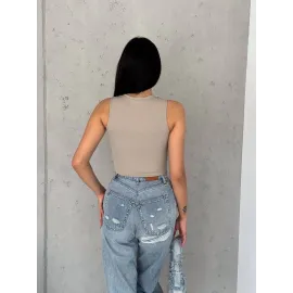 Fitilli Kaşkorse Yakası Zincirli Atlet Vizon (Beden: M)