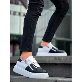 Kb-X155 Kuback Siyah Cilt Beyaz Cilt Detaylı Beyaz Yüksek Taban Günlük Spor Ayakkabı (Numara: 43)