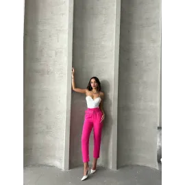Kemerli Havuç Pantolon Fuşya (Beden: M)