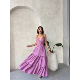 Fırfırlı Katlı Elbise S255049 Gül (Beden: M)