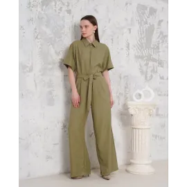 Kuşaklı Gömlek Yaka Salaş Tulum Haki S255822 (Beden: S)