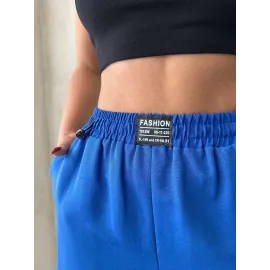 Armalı Keten Şort Saks Mavisi S251003 (Beden: M)