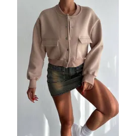 3 İplik Şardonlu Önü Çıtçıtlı Cepli Ceket Bej F2226 (Beden: S)