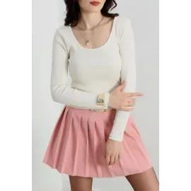 U Yaka Kaşkorse Bluz Beyaz A132 (Beden: S)