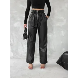Kendinden İnce Kemerli Deri Pantolon Siyah T1178 (Beden: Xl)