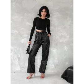 Kendinden İnce Kemerli Deri Pantolon Siyah T1178 (Beden: Xl)