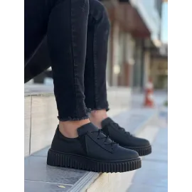 Kb-X502  Kuback Siyah Cilt Yüksek Siyah Taban Bağcık Detaylı Lastikli Günlük Erkek Ayakkabı (Numara: 45)