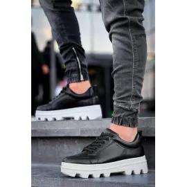 Kb-056 Kuback Siyah Cilt Beyaz Yüksek Taban Günlük Spor Ayakkabı (Numara: 43)