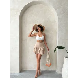 Valonlu Fırfırlı Etek S24681 Bej (Beden: M)