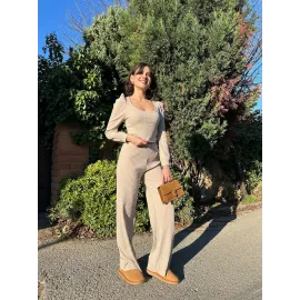 Fitilli Prenses Kol Alt Üst Takım Bej (Beden: L)