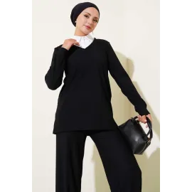 Gömlek Yaka Fitilli Salaş İkili Takım Siyah T4300 (Beden: Xl)