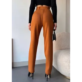 Kendinden Kemerli Triko Pantolon Camel (Beden: Standart)