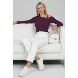 Tek Omuz İpli Bluz Mürdüm T4328 (Beden: L)