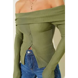 Madonna Yaka Düğmeli Bluz Yeşil T4329 (Beden: Xl)