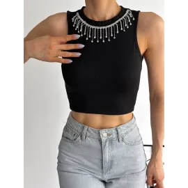 Fitilli Kaşkorse Yakası Zincirli Atlet Siyah (Beden: M)