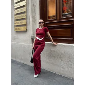 Düğme Yakalı Bordo Alt Üst Takım S3943 (Beden: L)