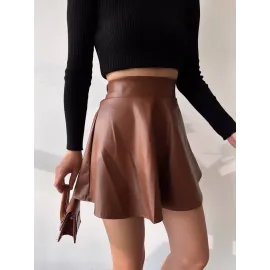 Beli Lastikli Deri Etek Kahve S24599 (Beden: S)