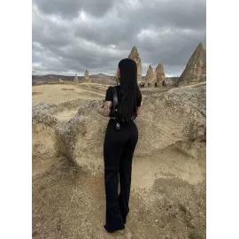 Bol Paça Pantolonlu Alt Üst Takım Siyah (Beden: L)