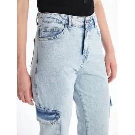 Kargo Cep Kar Yıkama Jeans Pantolon Mavi (Beden: 28)